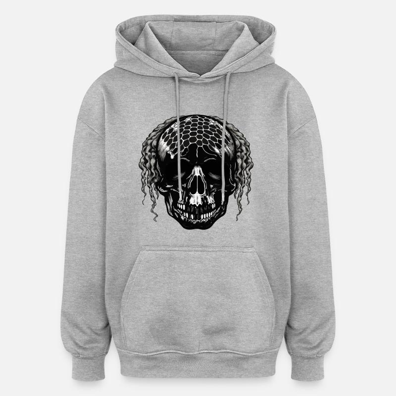 Skull with Mesh Pattern Dreadlocks - Oversized Unisex Hoodie - heather grey