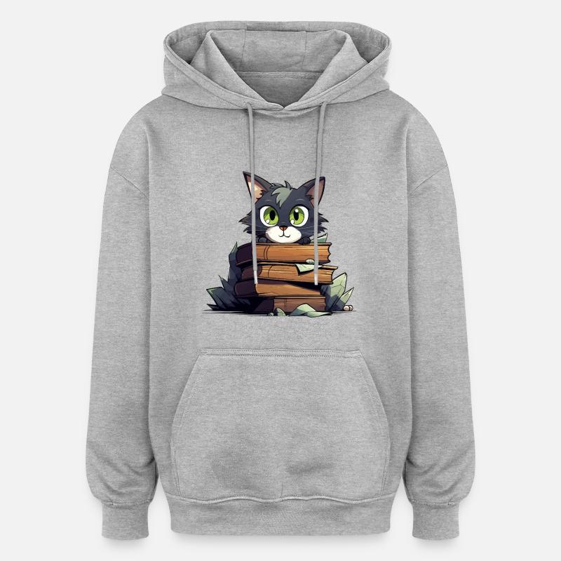 Pile de livres pour chats - Sweat à capuche oversize unisexe - gris chiné