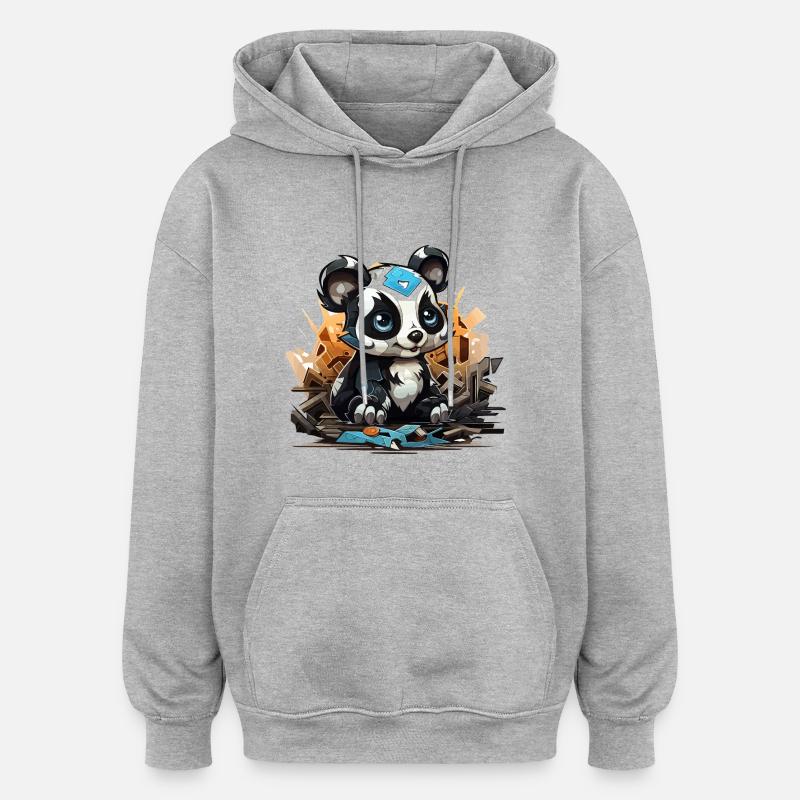 Charme de bloc de construction Panda - Sweat à capuche oversize unisexe - gris chiné