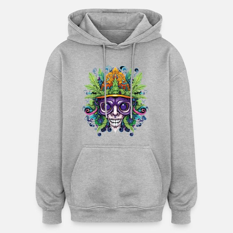 Psychedelischer Schädel mit Blattkrone - Oversized Unisex Hoodie - Grau meliert