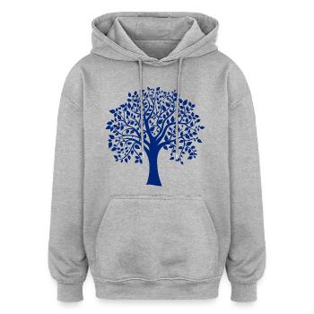 Basis-Blau-Jumbo-Baum-Print-Silhouette - Oversized Unisex Hoodie - Grau meliert - Vorne - Noah (186cm)