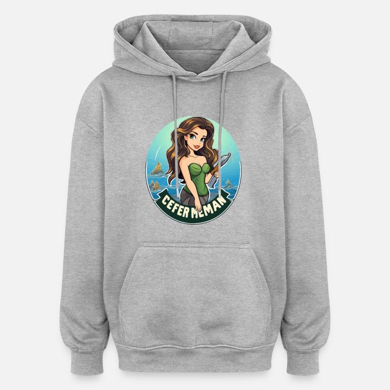 Motif de l’insigne d’héroïne de mer - Sweat à capuche oversize unisexe - gris chiné