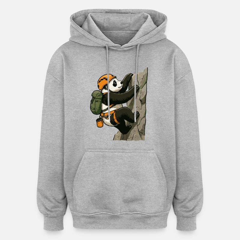 Bloc panda avec du matériel d’escalade - Sweat à capuche oversize unisexe - gris chiné