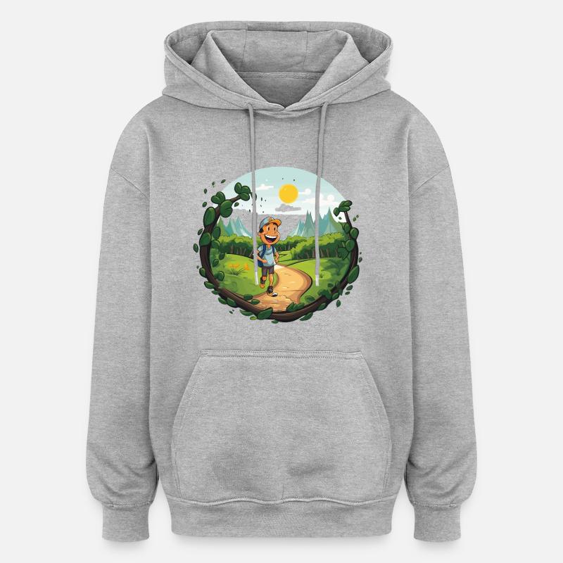 Randonneurs sur le sentier forestier - Sweat à capuche oversize unisexe - gris chiné