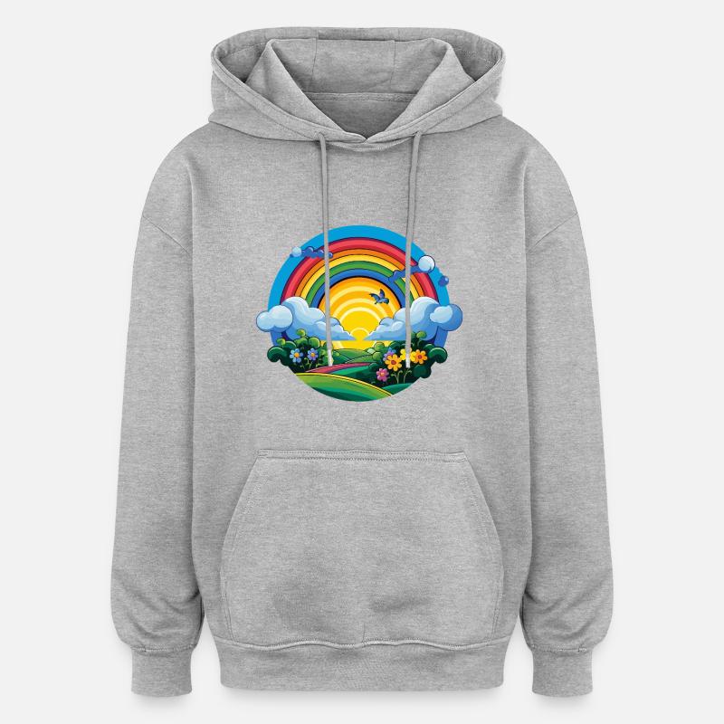 Printemps Arc-en-ciel Lever du Soleil - Sweat à capuche oversize unisexe - gris chiné