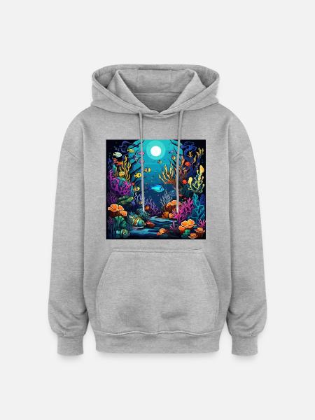 Korallenriff Unterwasserwelt - Oversized Unisex Hoodie - Grau meliert