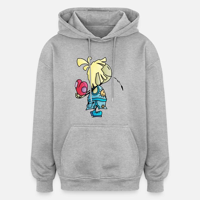 Mael - le cœur géant / - Sweat à capuche oversize unisexe - gris chiné