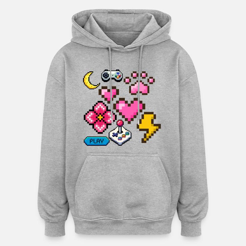 Pixel Game - Sweat à capuche oversize unisexe - gris chiné