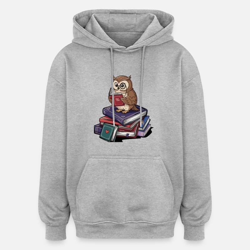 Bücherwurm-Eule-Vogel liest Bücher Kunst - Oversized Unisex Hoodie - Grau meliert