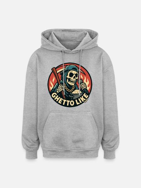 Squelette avec micro et style ghetto - Sweat à capuche oversize unisexe - gris chiné