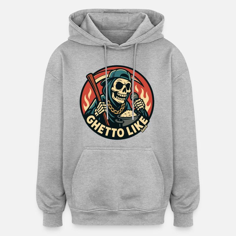 Squelette avec micro et style ghetto - Sweat à capuche oversize unisexe - gris chiné