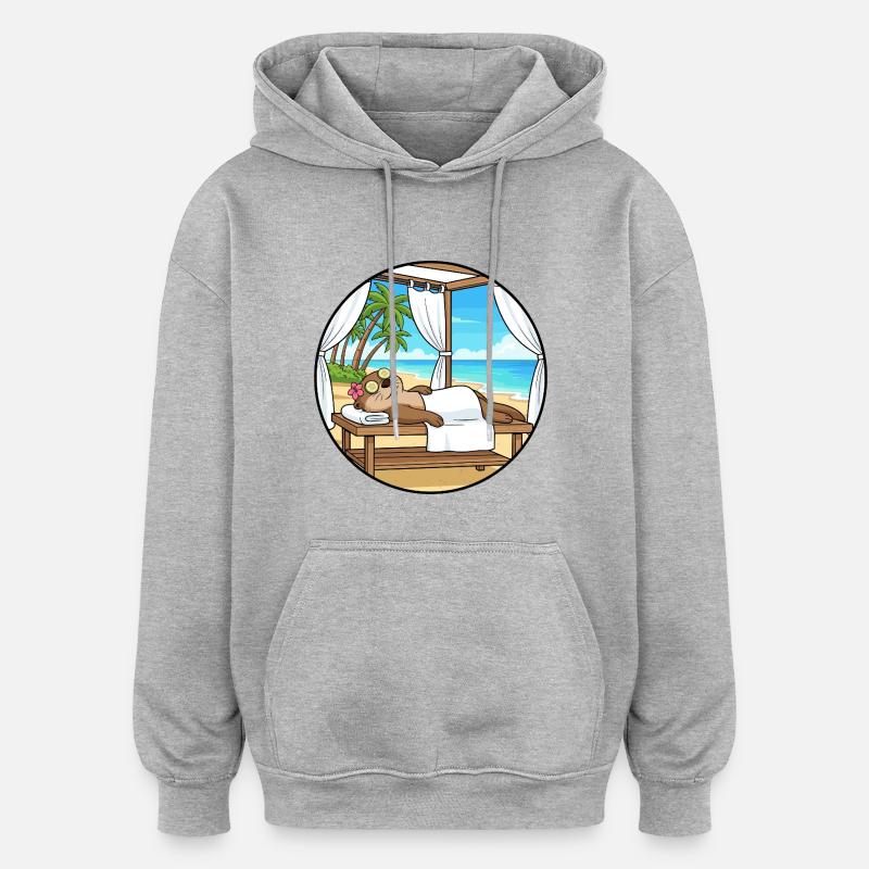 Spa de plage Loutre Art relaxant - Sweat à capuche oversize unisexe - gris chiné
