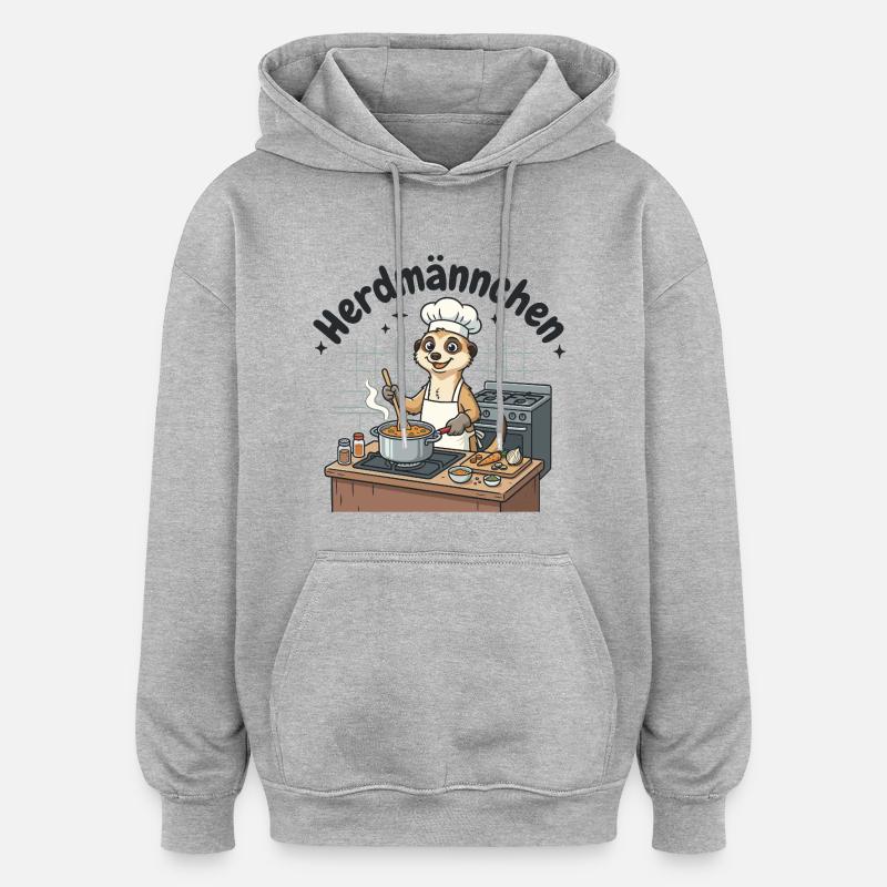 Herdmännchen Koch Suricate au poêle - Sweat à capuche oversize unisexe - gris chiné