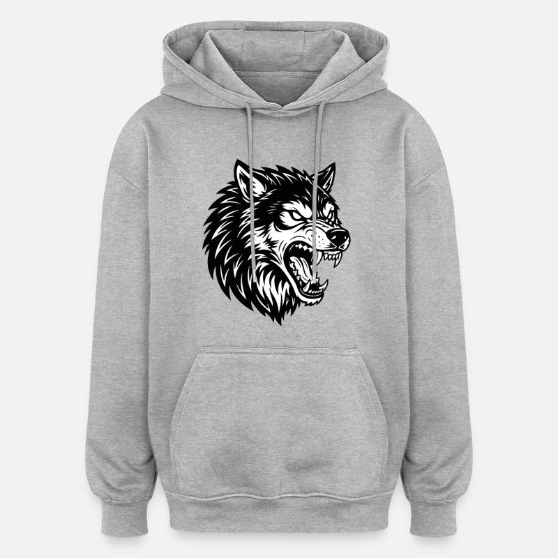 Wolf Schwarz-Weiß Wolf Alpha Maskottchen-Logo - Oversized Unisex Hoodie - Grau meliert