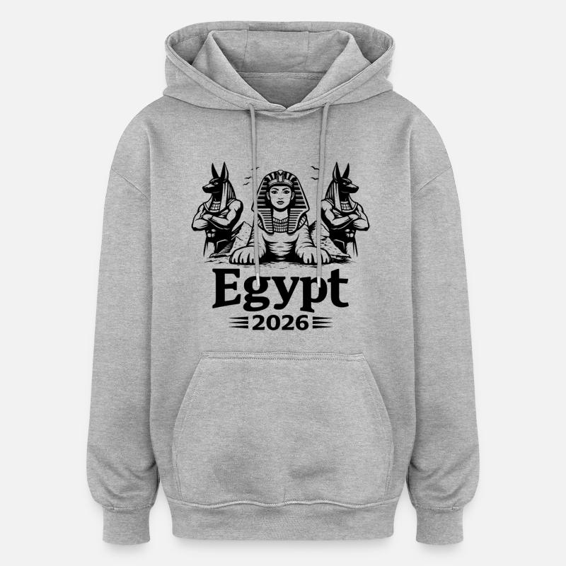 Sphinx Cléopâtre Anubis Égypte 2026 Mysticisme - Sweat à capuche oversize unisexe - gris chiné