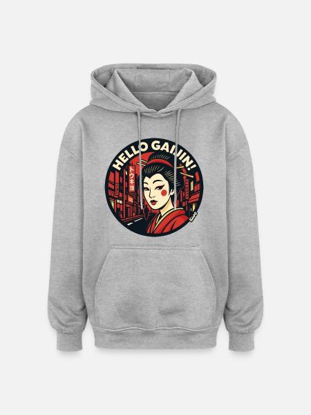 Geisha Neon Gaijin Nächte - Oversized Unisex Hoodie - Grau meliert