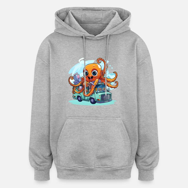 Capitaine calmar dans la camionnette - Sweat à capuche oversize unisexe - gris chiné