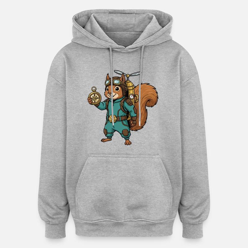 Squirrel Steampunk Aviator Jetpack-Kompass - Oversized Unisex Hoodie - Grau meliert