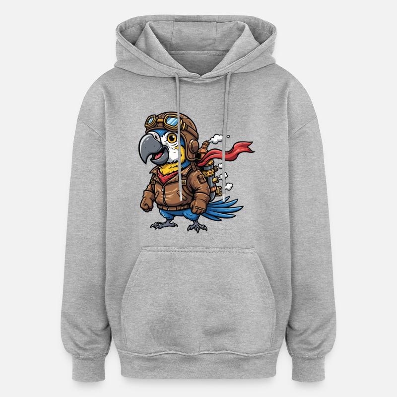Parrot Aviator Steampunk Flight Adventure - Oversized Unisex Hoodie - heather grey