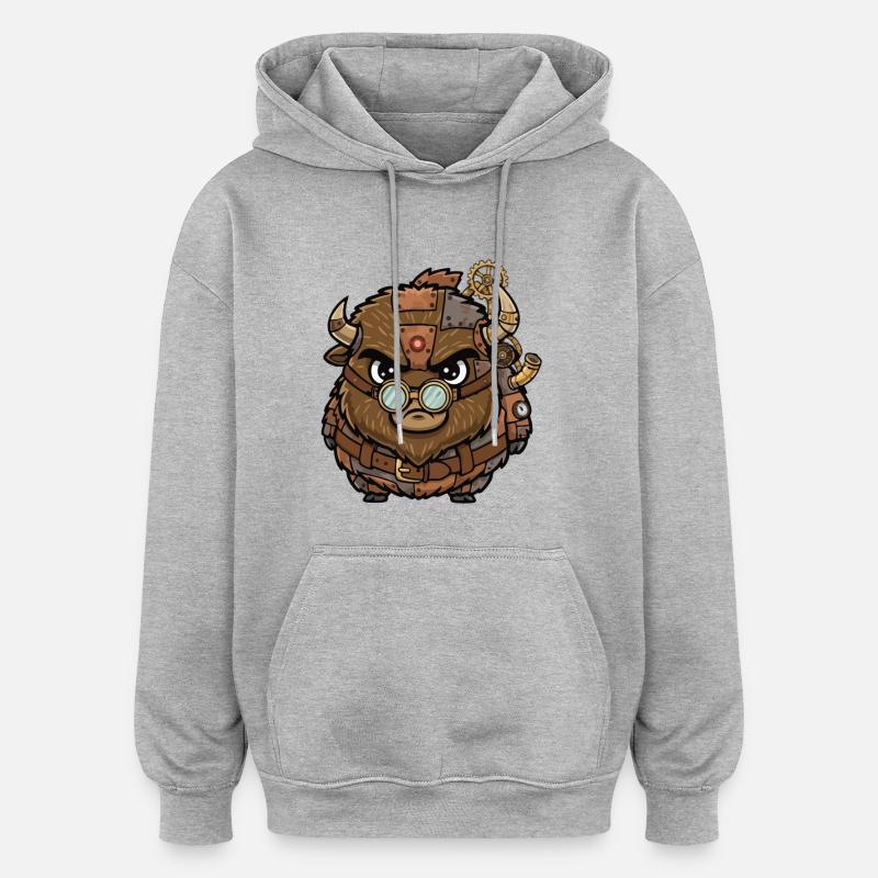 Bison Steampunk Cyborg Armure Engrenages - Sweat à capuche oversize unisexe - gris chiné