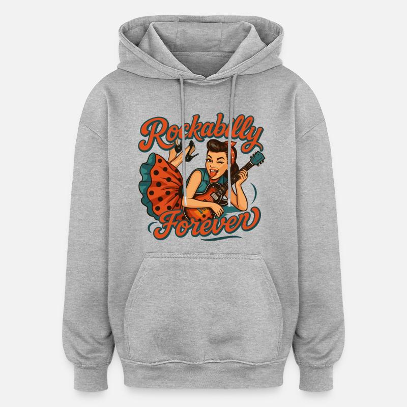 Rockabilly Forever: Rockabella med elgitarr - Oversized luvtröja unisex - gråmelerad