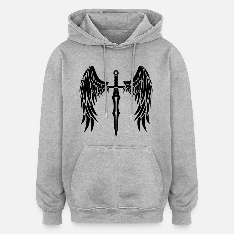 épée ailée noire - Sweat à capuche oversize unisexe - gris chiné