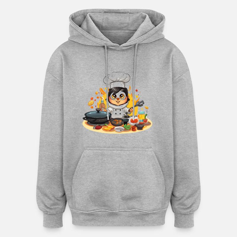Chef Chef Cuisinier Pingouin - Sweat à capuche oversize unisexe - gris chiné