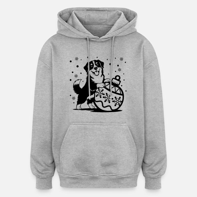 Le chien bernois joyeux de Bombk - Sweat à capuche oversize unisexe - gris chiné