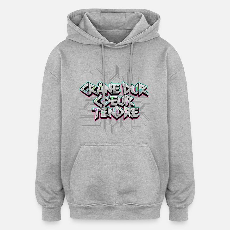 Cyber Electro - Crâne dur Cœur tendre - Sweat à capuche oversize unisexe - gris chiné