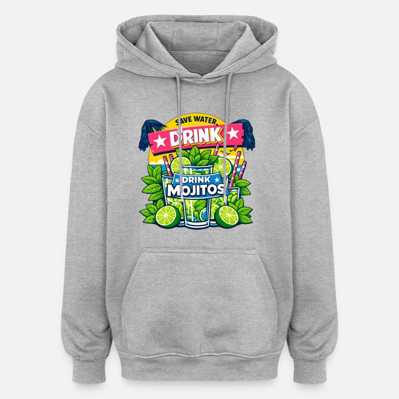 Sauvez l'eau, buvez Mojitos - Sweat à capuche oversize unisexe - gris chiné