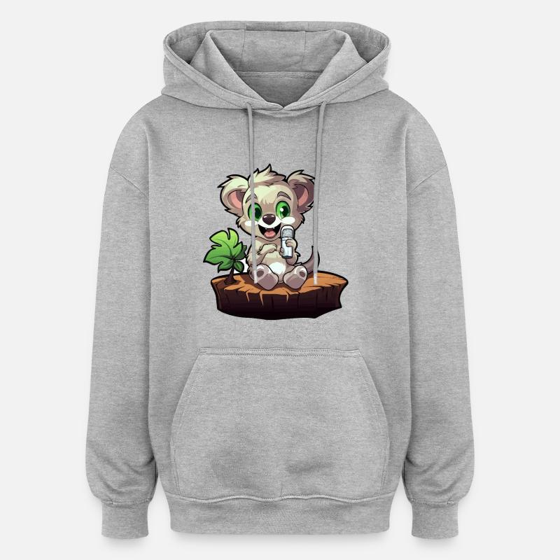 Kleiner Koala am Baumstumpf - Oversized Unisex Hoodie - Grau meliert