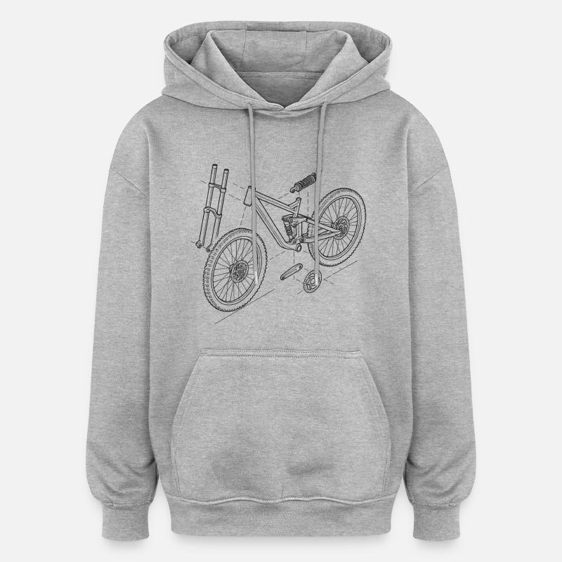 DH-Bike Exploded Drawing: MTB Technique Sketch - Oversized Unisex Hoodie - heather grey