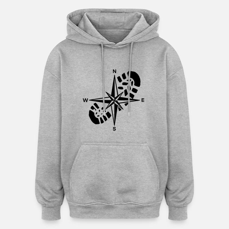 Hiker Compass Hiking Gift - Oversized Unisex Hoodie - heather grey
