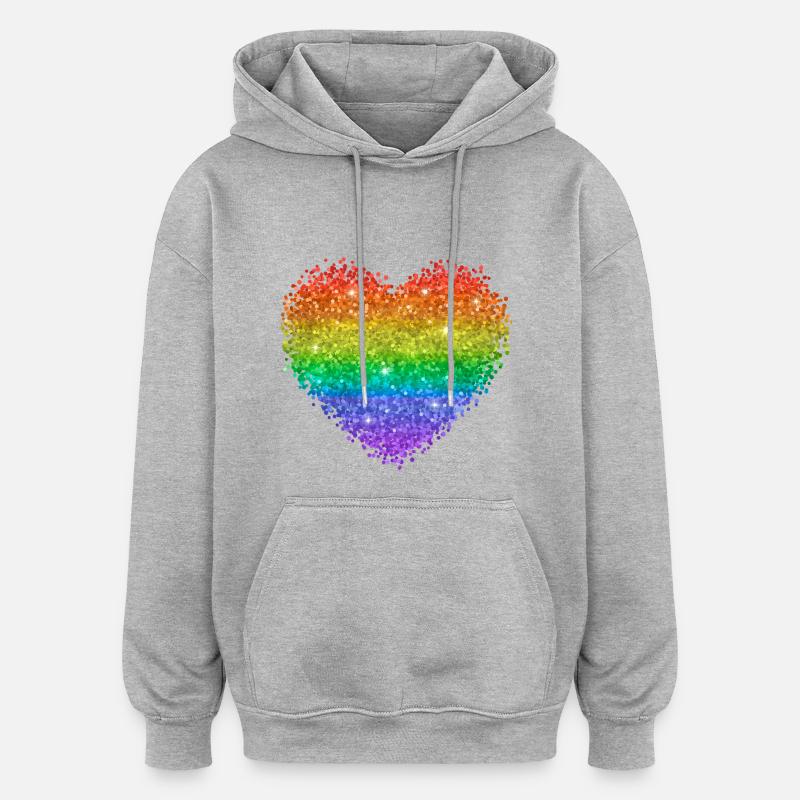 Rainbow Heart Glitter Dots - Oversized Unisex Hoodie - heather grey
