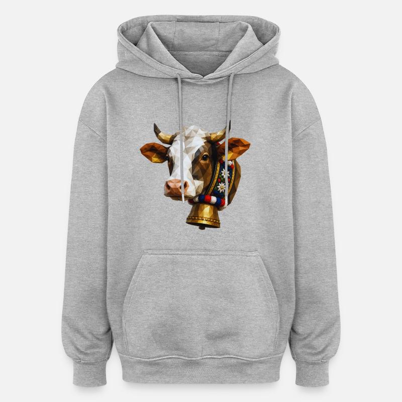 Kuh Polygon Glocke Blumenkranz - Oversized Unisex Hoodie - Grau meliert