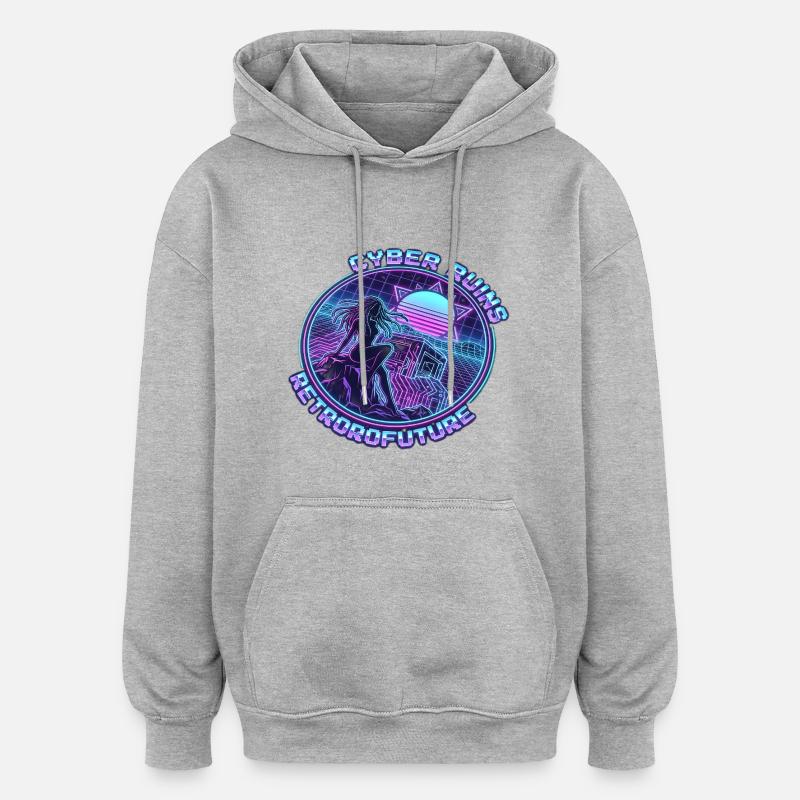 Cyber Ruins RetroFuture - Sweat à capuche oversize unisexe - gris chiné