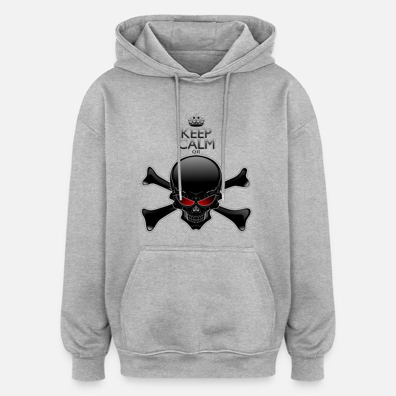 Bleib ruhig oder sterbe, Schwarzer Schädel - Oversized Unisex Hoodie - Grau meliert