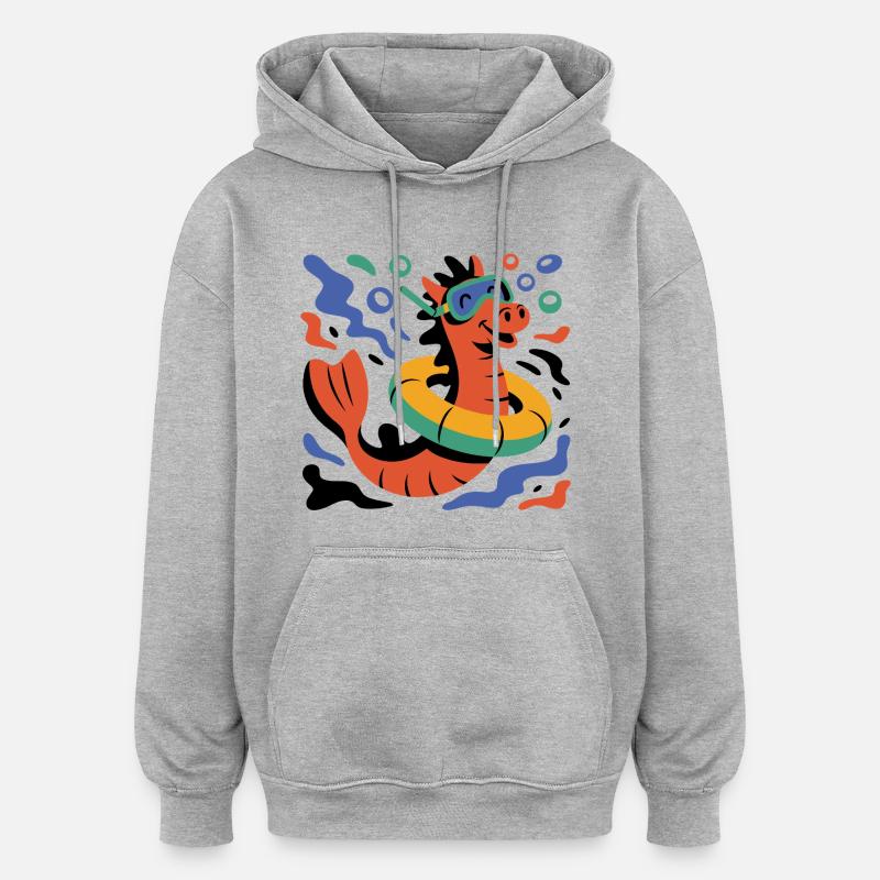 Hippocampe cool - Sweat à capuche oversize unisexe - gris chiné