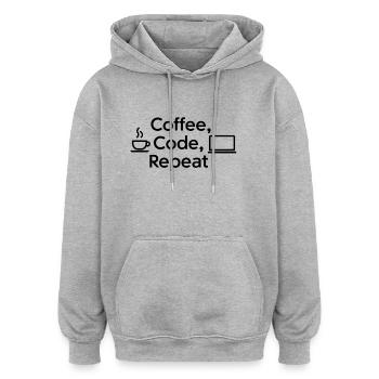 Coffee & Code: Daily Routine - Oversized Unisex Hoodie - heather grey - Front - Noah (186cm)