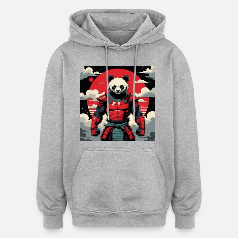Samouraï Panda Guerrier - Sweat à capuche oversize unisexe - gris chiné