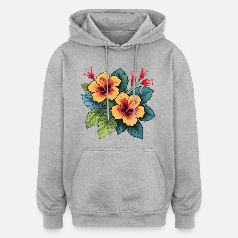 Hibiscus - Sweat à capuche oversize unisexe - gris chiné