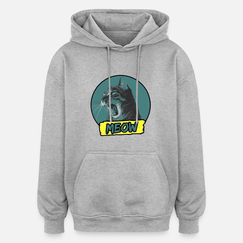 Chat meow Cat - Sweat à capuche oversize unisexe - gris chiné