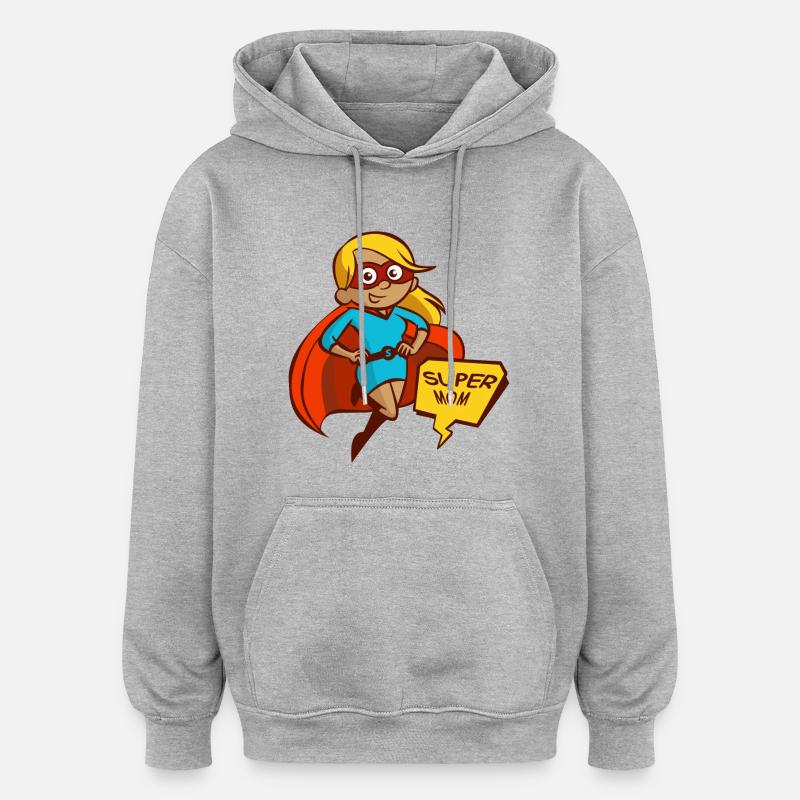 SUPER MAMAN - Sweat à capuche oversize unisexe - gris chiné