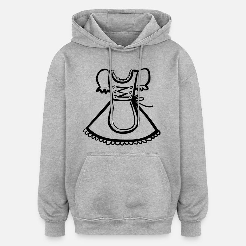 Dirndl – Schwarz-Weiß-Zeichnung – einfärbbar - Oversized Unisex Hoodie - Grau meliert