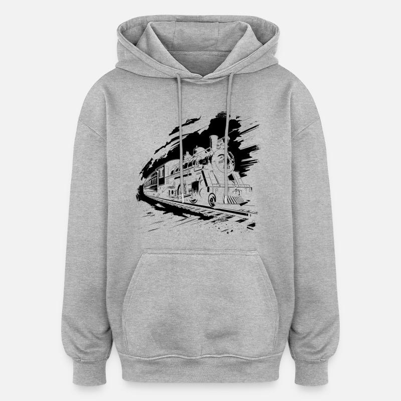 Chemin de fer - Sweat à capuche oversize unisexe - gris chiné