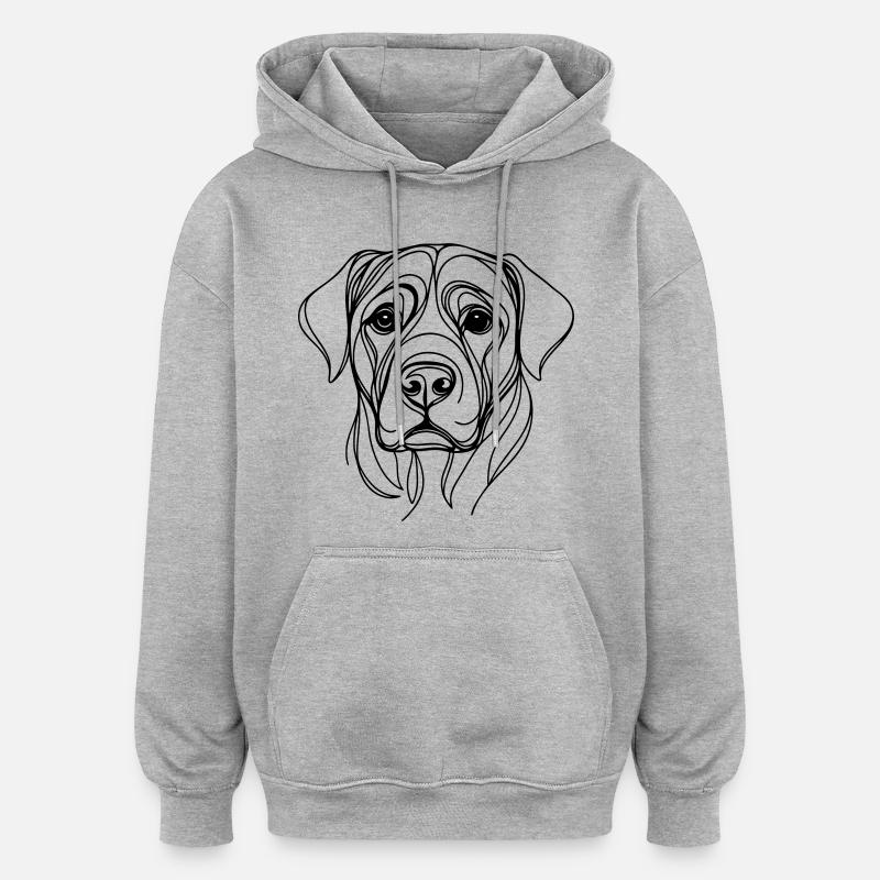Dog_line_art_1 - Sweat à capuche oversize unisexe - gris chiné