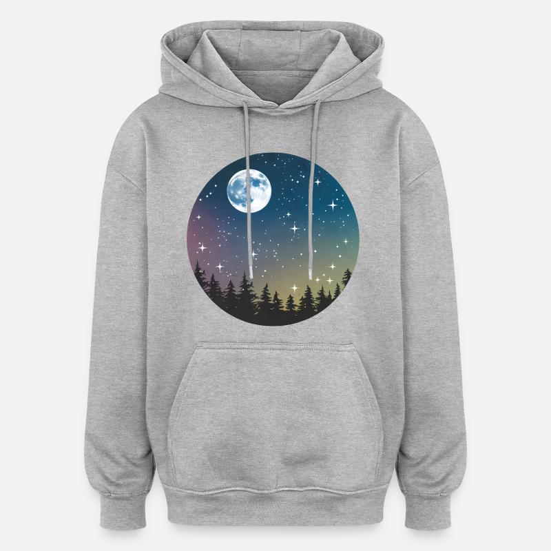 Motif de forêt nocturne céleste - Sweat à capuche oversize unisexe - gris chiné