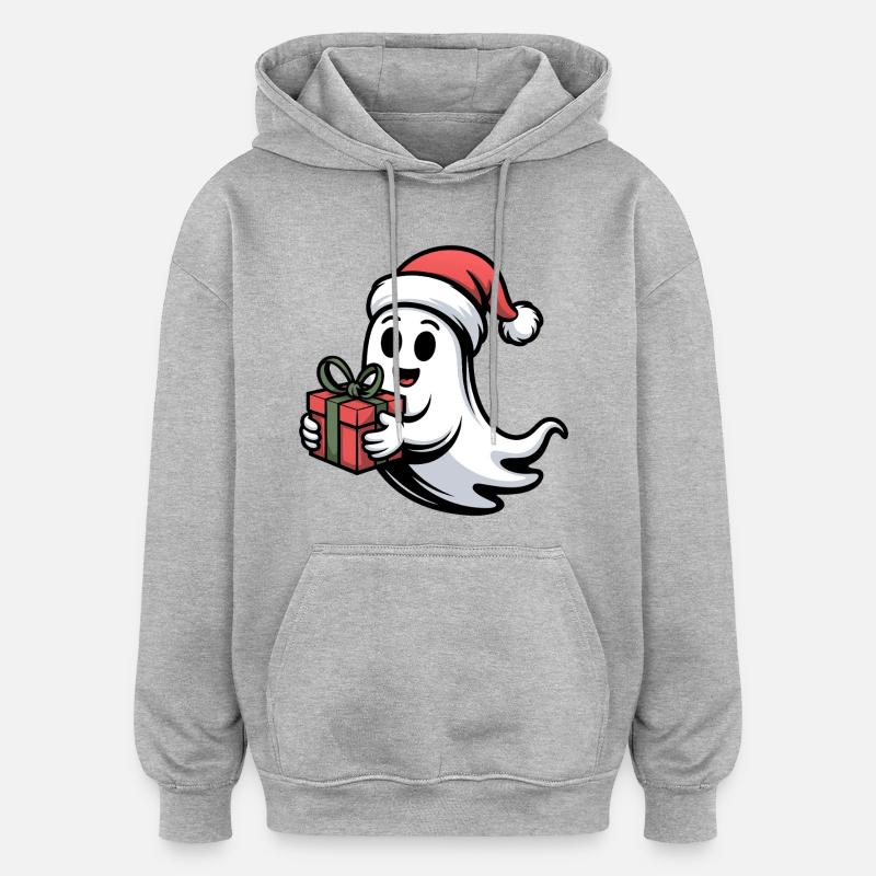 Weihnachtsgeist mit Geschenk - Sweat à capuche oversize unisexe - gris chiné