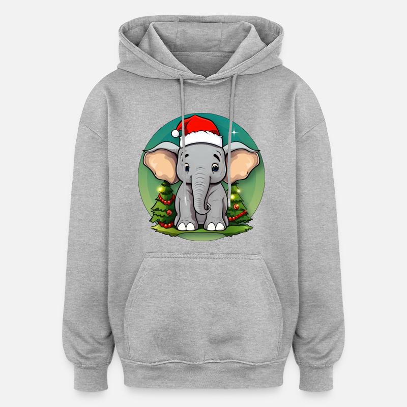 Éléphant Noël / Père Noël Éléphant - Sweat à capuche oversize unisexe - gris chiné