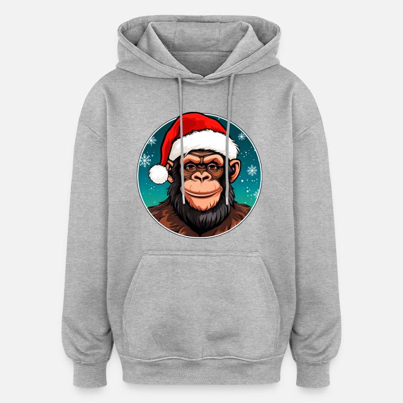 Chimpanzés de Noël - Sweat à capuche oversize unisexe - gris chiné